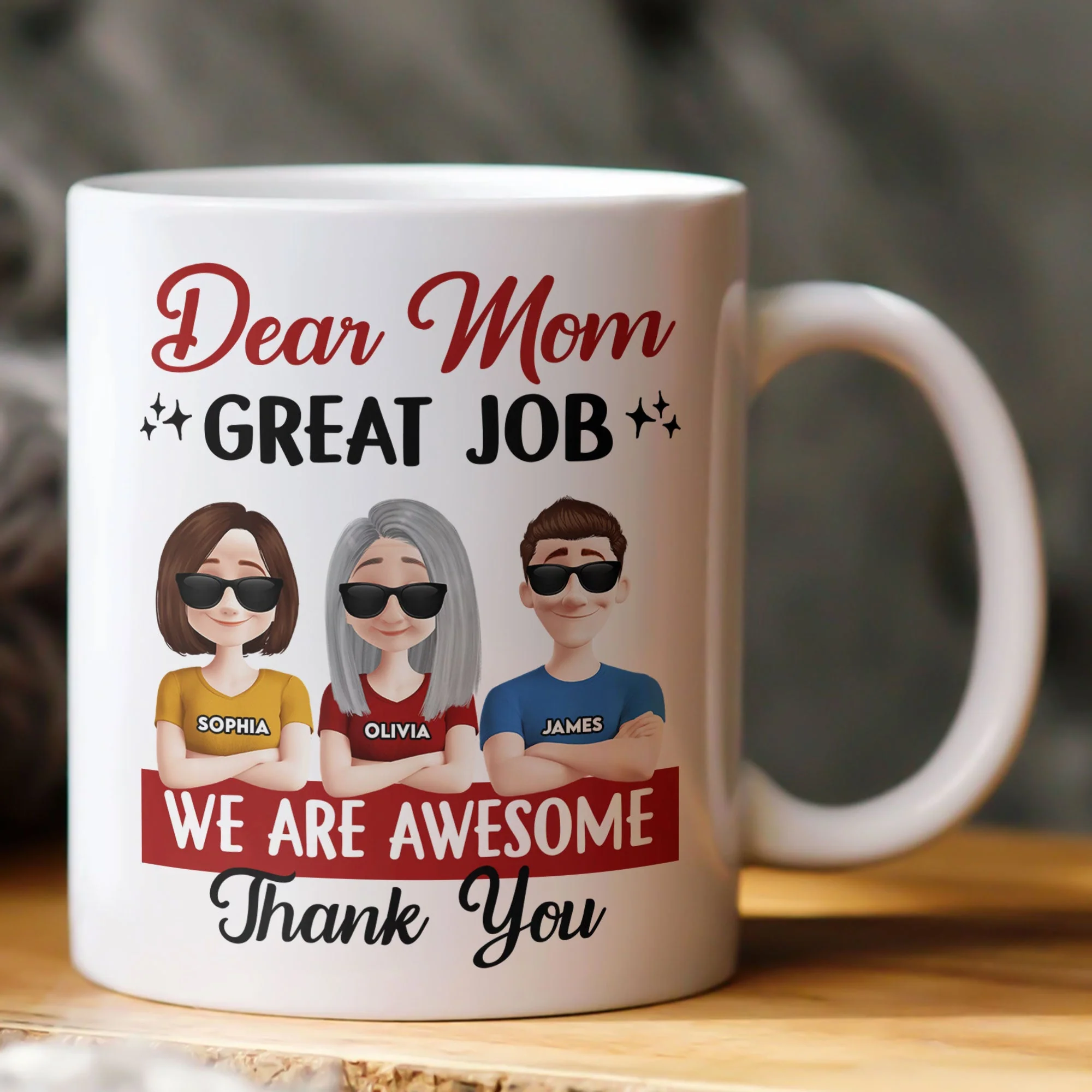 Funny Mom Coffee Mug - “Dear Mom, Great Job” Personalized Ceramic Mug with Custom Kid Design - Image 7