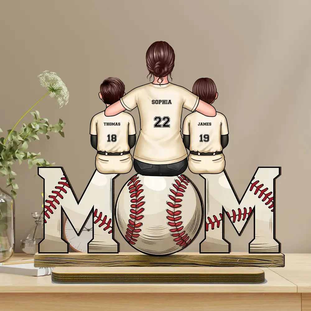 Mother and Son Baseball Moment – Personalized Wooden Plaque with Customizable Names and Numbers – Perfect Gift for Mom on Mother's Day - Image 2