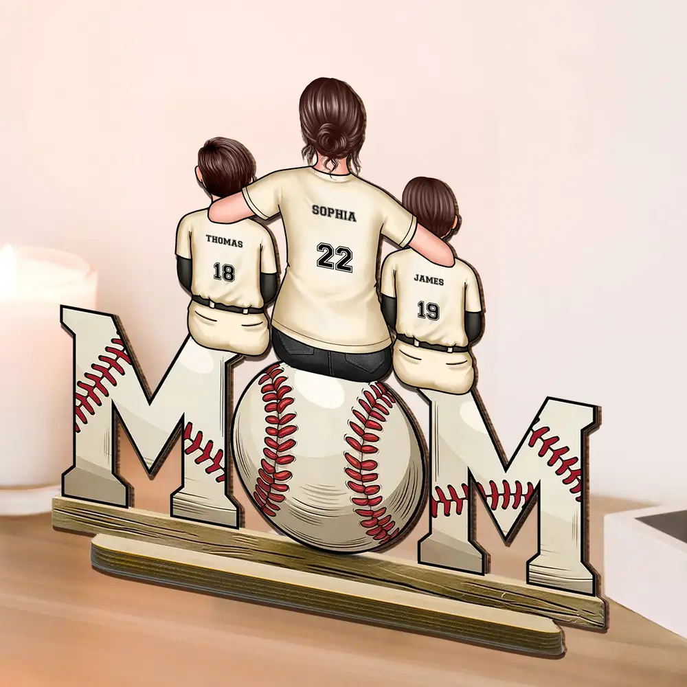 Mother and Son Baseball Moment – Personalized Wooden Plaque with Customizable Names and Numbers – Perfect Gift for Mom on Mother's Day - Image 3