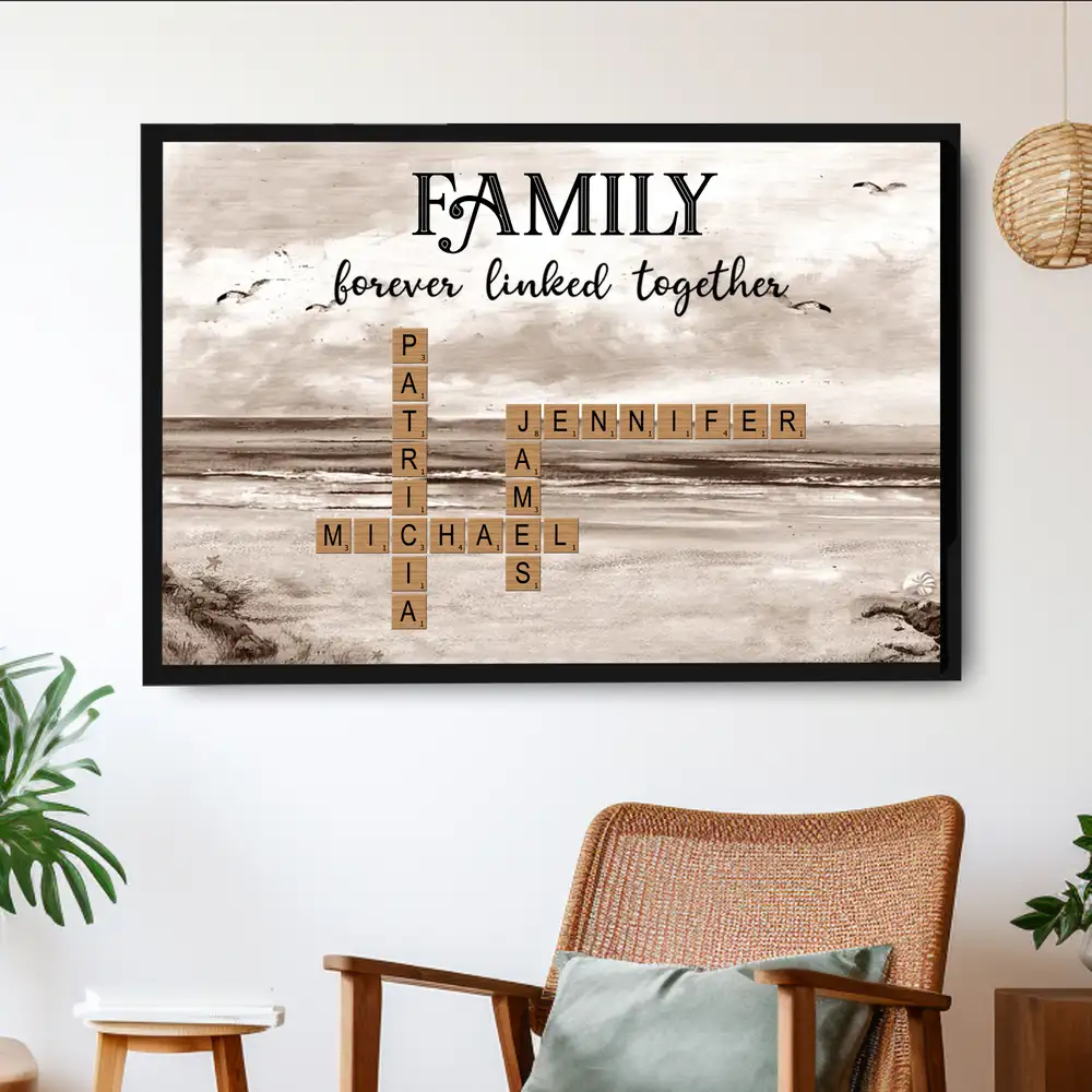 Family Forever Linked – Personalized Family Scrabble Poster, Keychain, Plaque, Ornament, Pillow, Cup, Sign, and Wallet Card for Mother’s Day or Family Gifts - Image 2