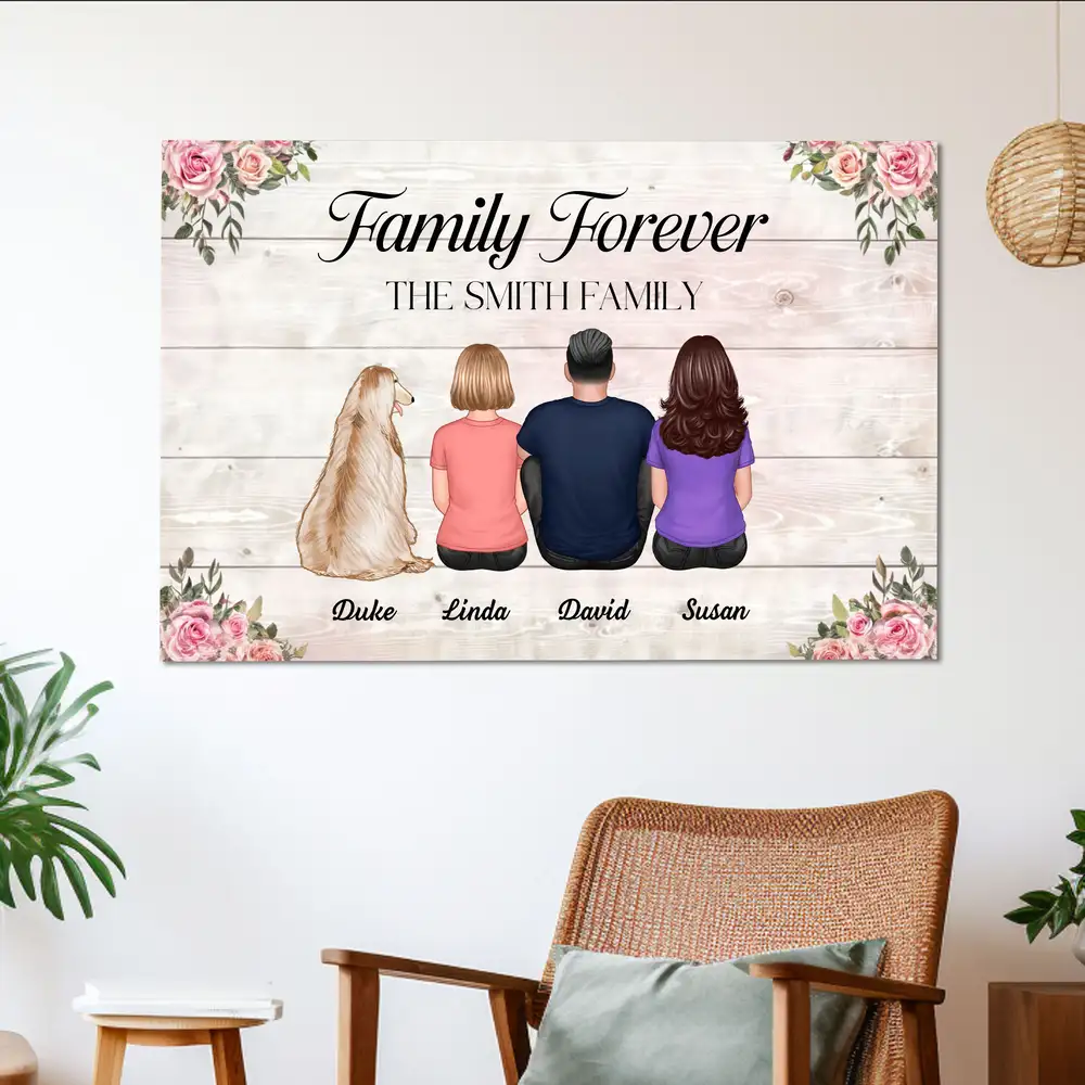 Family Forever Personalized Poster or Canvas – Back View Hug Scene with Pet and Kids, Thoughtful Gift for Family on Mother’s Day or Christmas - Image 3