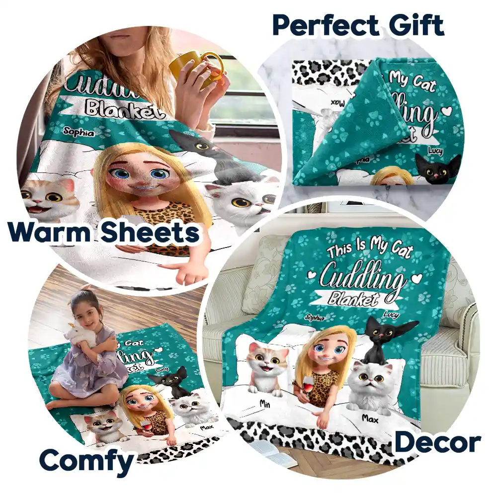 This Is My Cat Cuddling Blanket Personalized for Cat Lovers, Perfect Gift for Cat Owners, Fleece and Sherpa Blanket - Image 11
