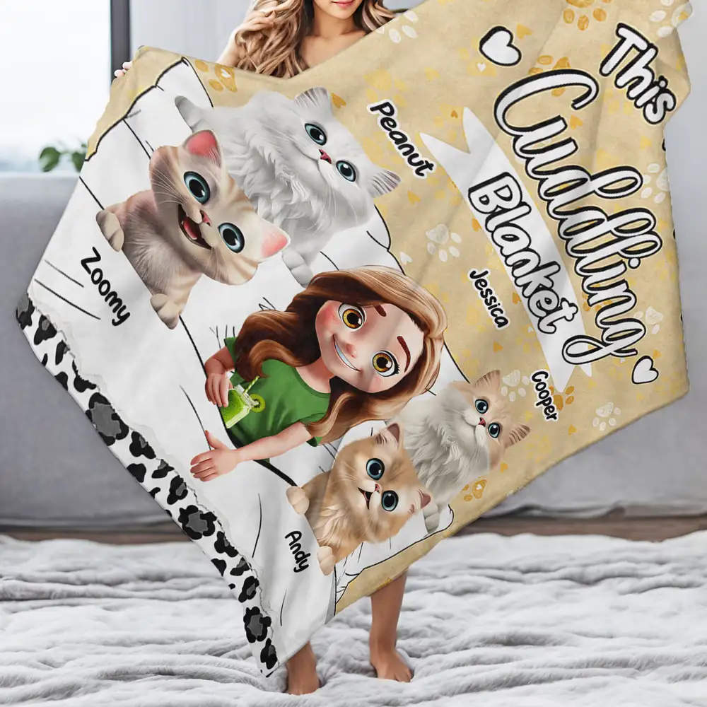 This Is My Cat Cuddling Blanket Personalized for Cat Lovers, Perfect Gift for Cat Owners, Fleece and Sherpa Blanket - Image 2