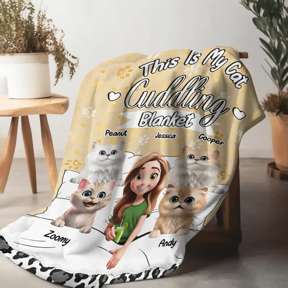 This Is My Cat Cuddling Blanket Personalized for Cat Lovers, Perfect Gift for Cat Owners, Fleece and Sherpa Blanket - Image 4