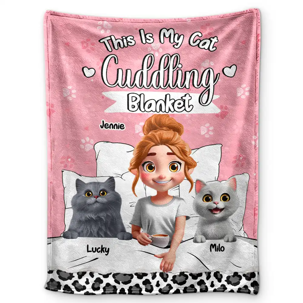 This Is My Cat Cuddling Blanket Personalized for Cat Lovers, Perfect Gift for Cat Owners, Fleece and Sherpa Blanket - Image 5