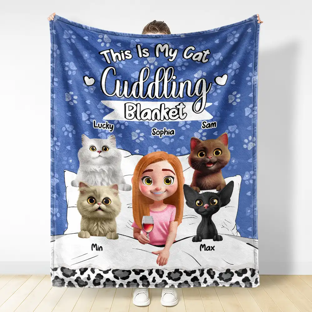 This Is My Cat Cuddling Blanket Personalized for Cat Lovers, Perfect Gift for Cat Owners, Fleece and Sherpa Blanket - Image 7