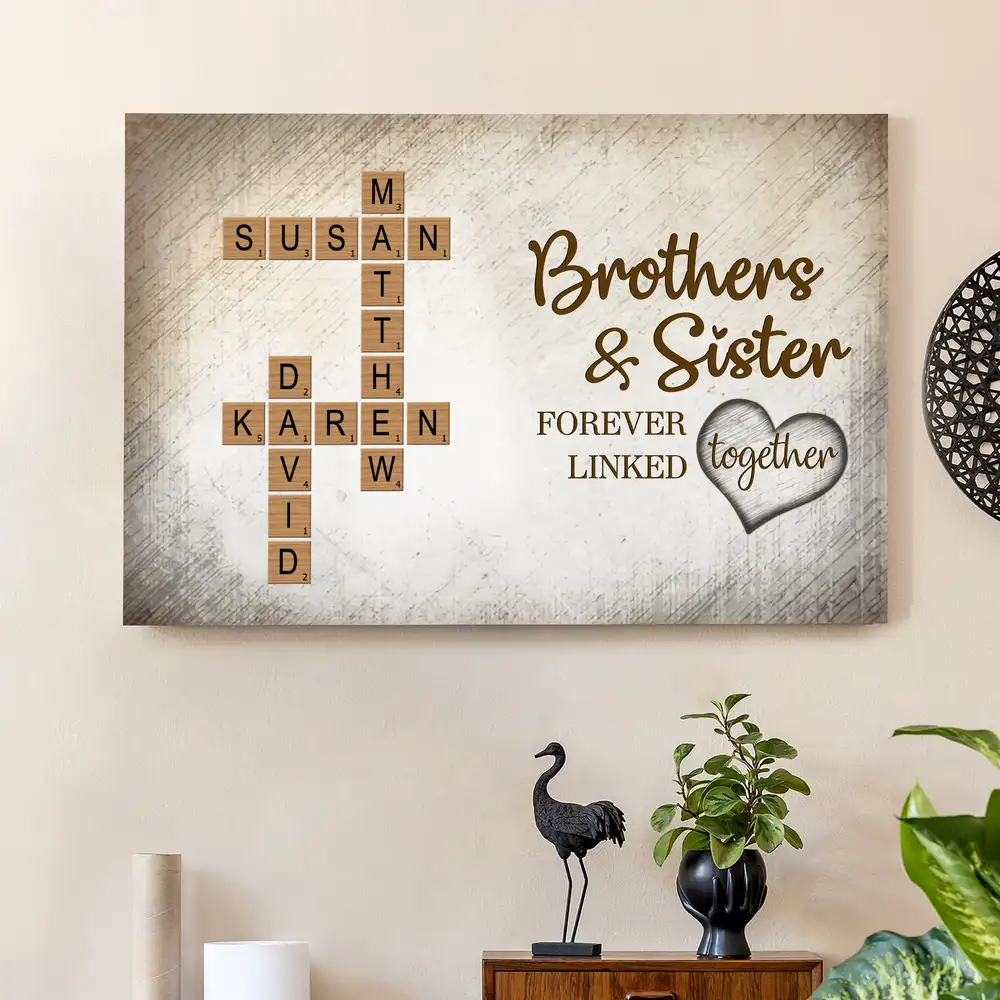Personalized Brothers & Sisters Family Poster or Canvas – Scrabble Tile Design with Names, Perfect Gift for Siblings on Birthday or Family Reunion