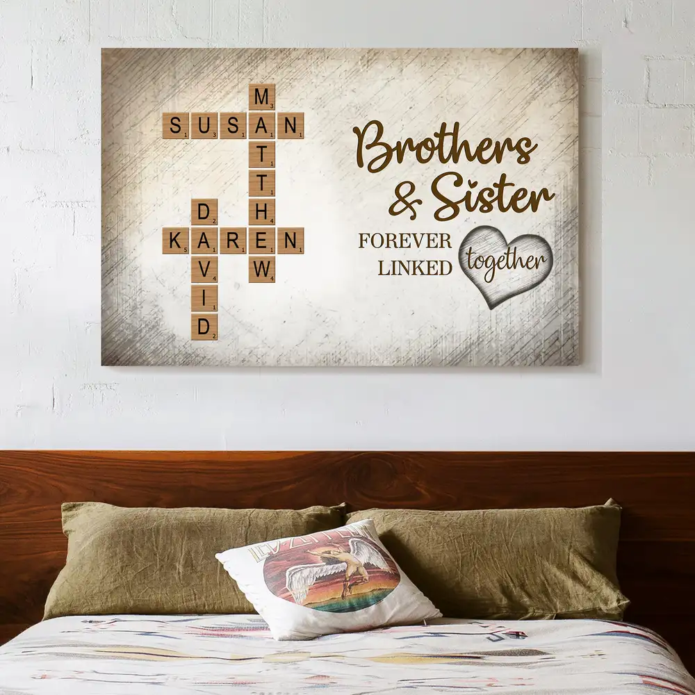 Personalized Brothers & Sisters Family Poster or Canvas – Scrabble Tile Design with Names, Perfect Gift for Siblings on Birthday or Family Reunion - Image 3