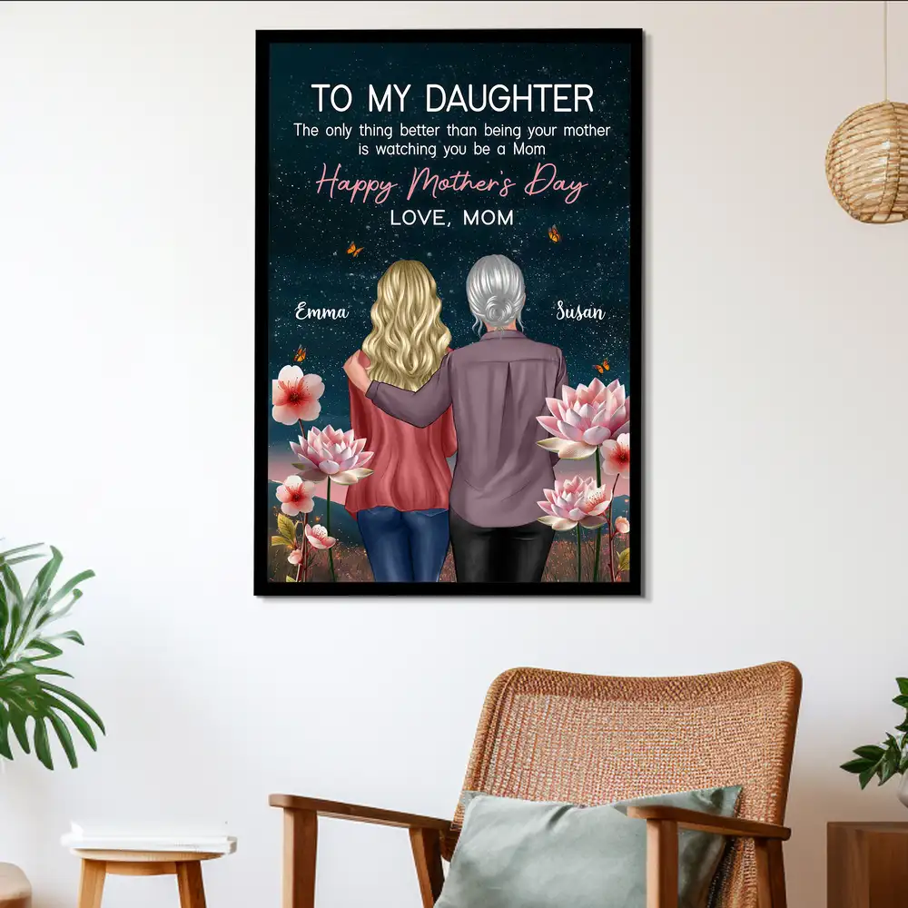 Custom Poster or Canvas for Daughter – Beautiful Mother and Daughter Hug with Floral Background, Ideal Gift for Mother’s Day - Image 2