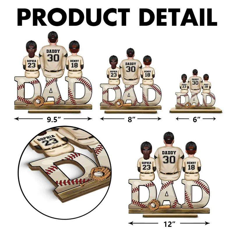 Family Baseball Theme – Custom Wooden Plaque for Dad, Personalized with Family Members and Jerseys – Ideal Father’s Day Gift - Image 4