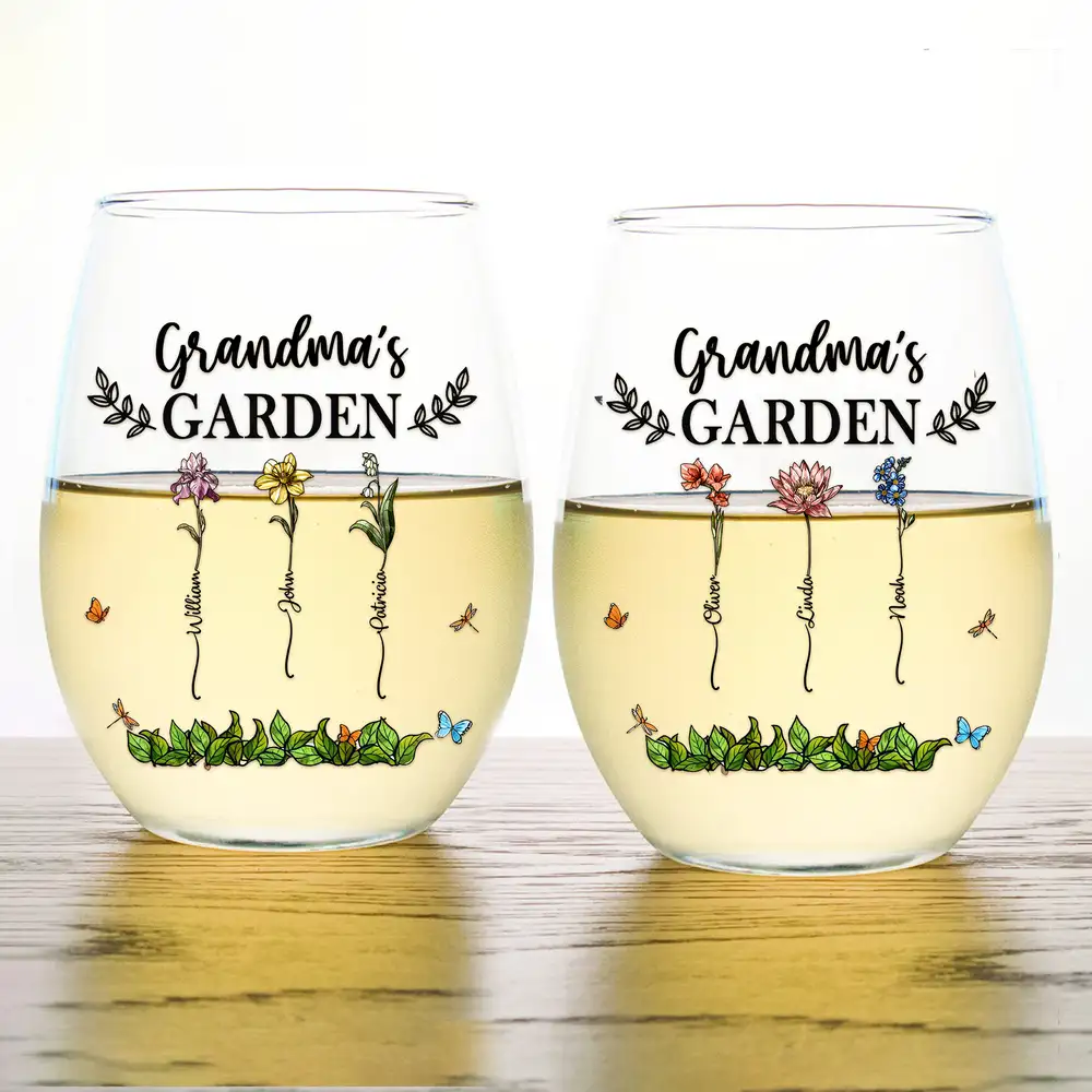 Grandma's Garden Personalized Wine Glass – Custom Floral Design with Loved Ones' Names, Ideal Mother’s Day Gift for Grandmothers, Wine Glass - Image 2