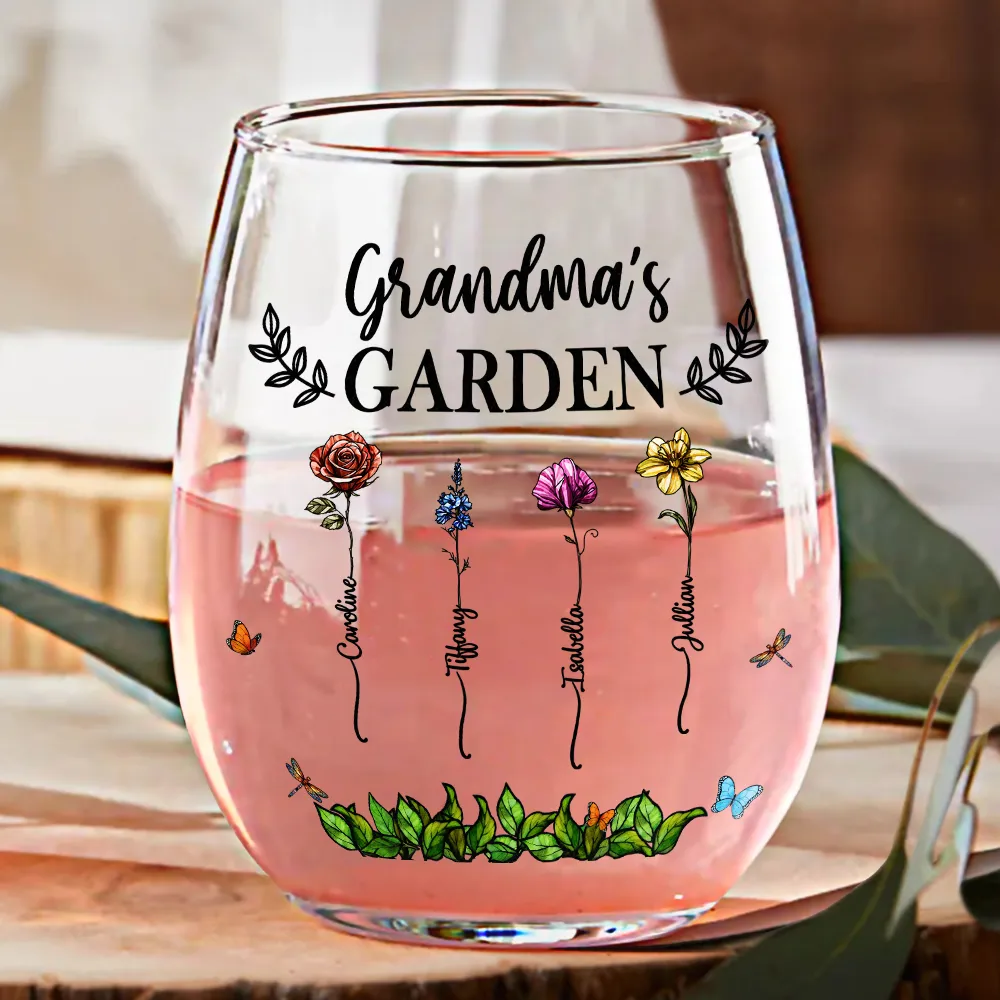 Grandma's Garden Personalized Wine Glass – Custom Floral Design with Loved Ones' Names, Ideal Mother’s Day Gift for Grandmothers, Wine Glass - Image 3
