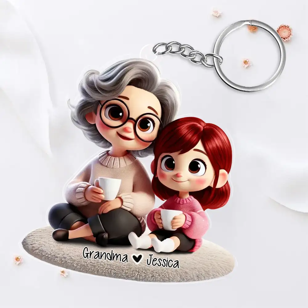 Happy Grandma & Grandkid Sitting Personalized Acrylic Keychain – Custom Gift for Grandparents and Grandkids - Image 2