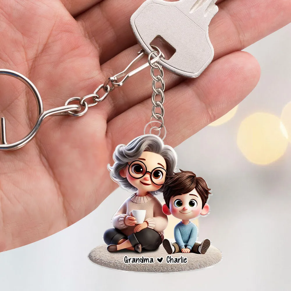 Happy Grandma & Grandkid Sitting Personalized Acrylic Keychain – Custom Gift for Grandparents and Grandkids - Image 4