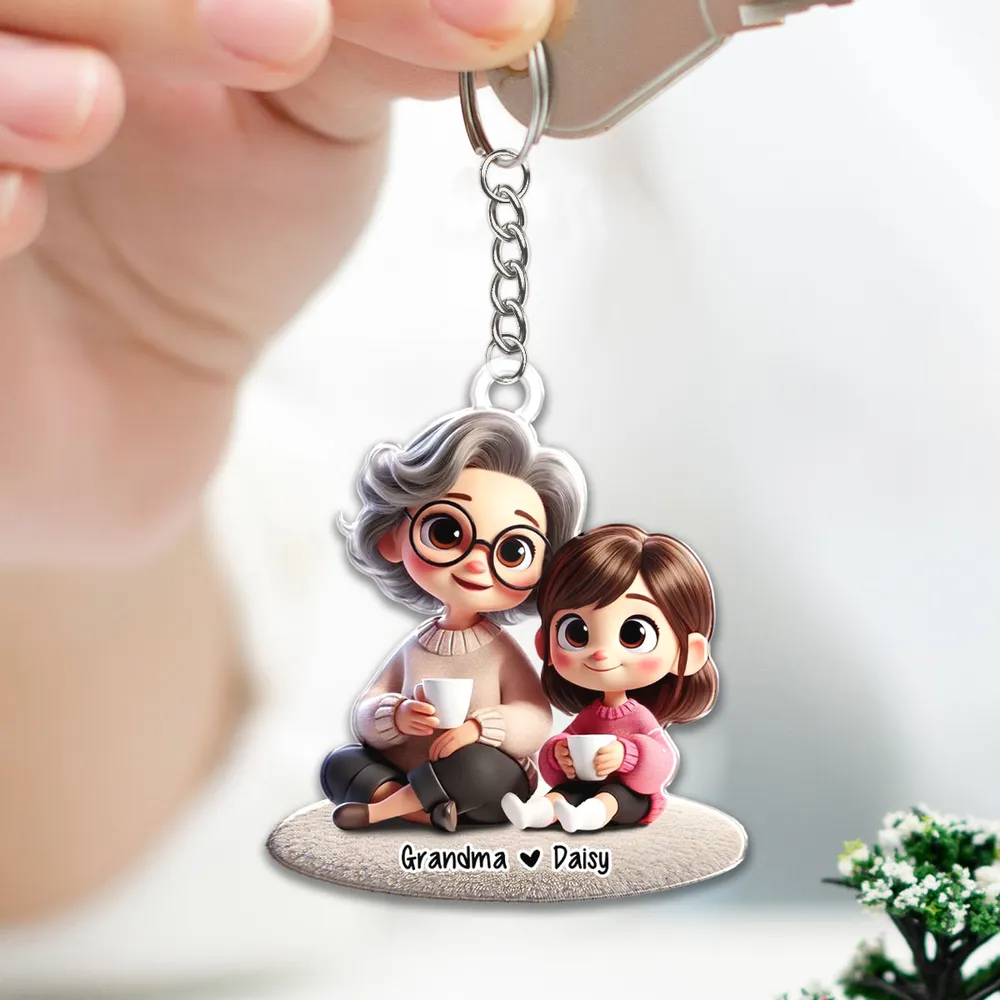 Happy Grandma & Grandkid Sitting Personalized Acrylic Keychain – Custom Gift for Grandparents and Grandkids - Image 5