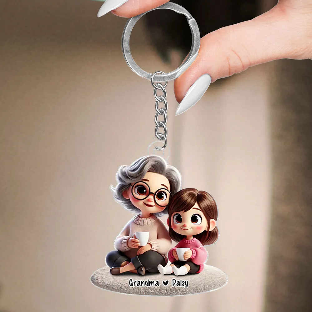Happy Grandma & Grandkid Sitting Personalized Acrylic Keychain – Custom Gift for Grandparents and Grandkids - Image 9