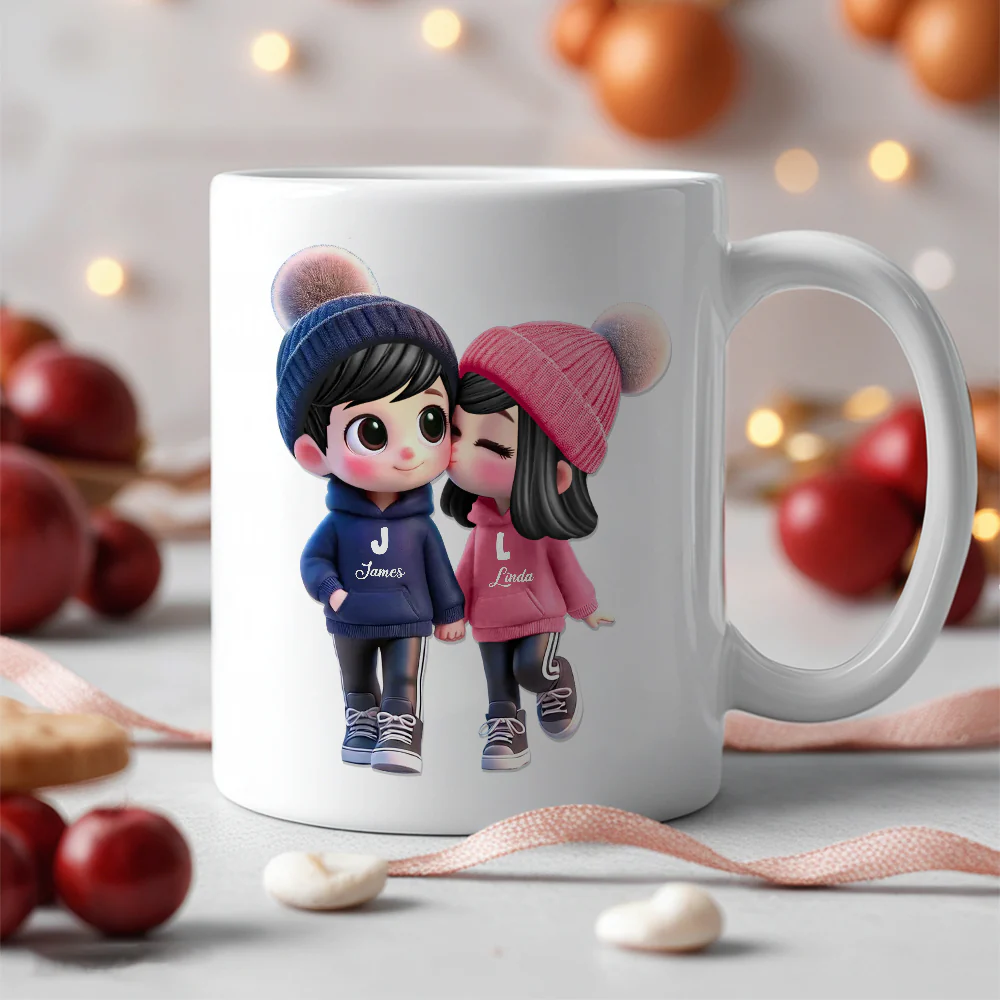 Personalized Couple Classic Tee – Cute Cartoon Couple Design, Custom Names, Perfect Gift for Couples - Image 6
