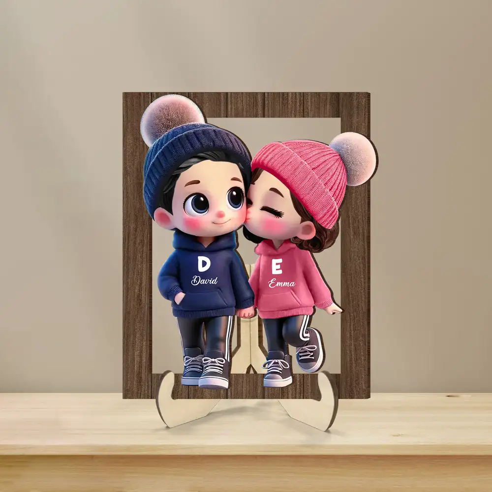 Personalized Couple 2-Layer Wooden Plaque – Custom Cartoon Couple Design with Names, Perfect Gift for Couples - Image 2
