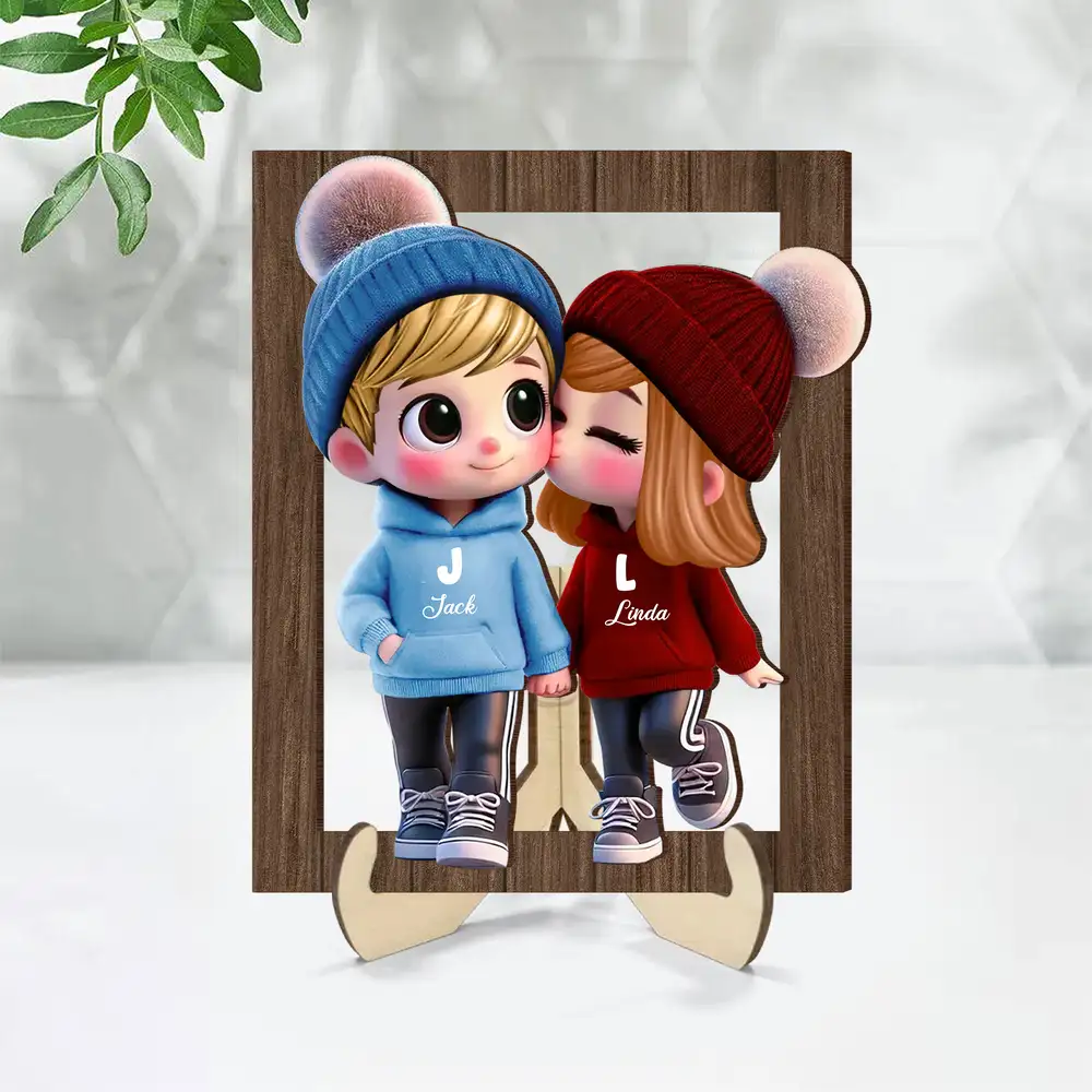 Personalized Couple 2-Layer Wooden Plaque – Custom Cartoon Couple Design with Names, Perfect Gift for Couples - Image 3