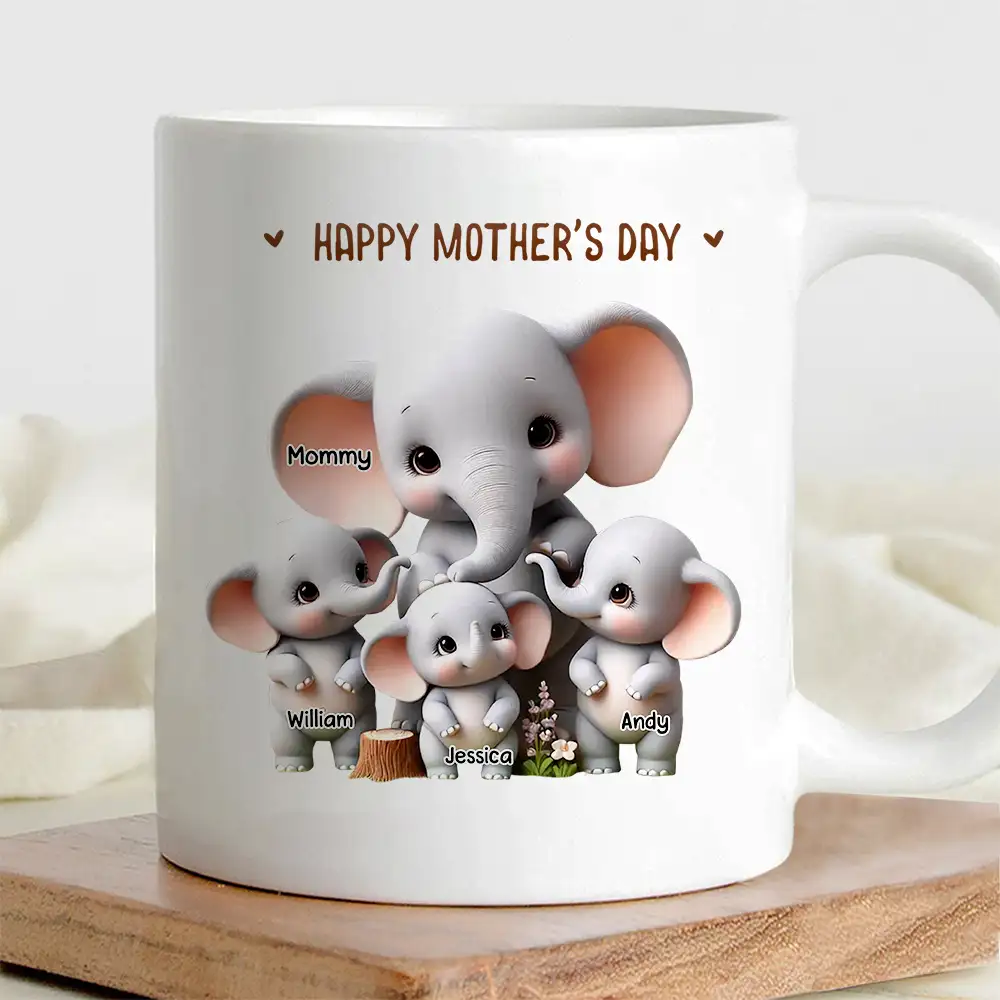Custom Elephant Mother & Baby Mug for Mom – Personalized Ceramic Cup - Image 3