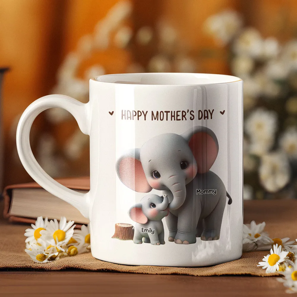 Custom Elephant Mother & Baby Mug for Mom – Personalized Ceramic Cup - Image 5