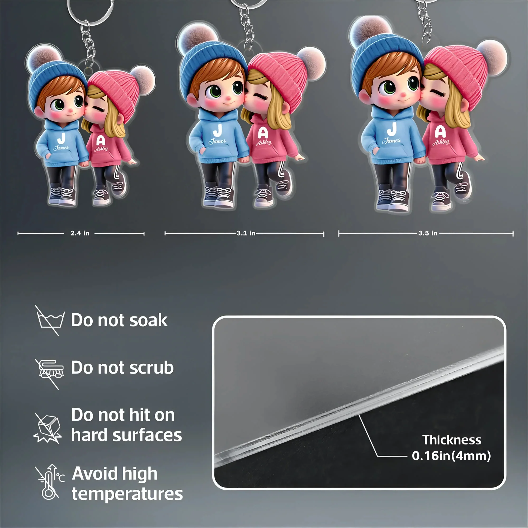 Cute Couple Cartoon Keychain – Capture Your Sweet Moments, Add Custom Names - Image 4