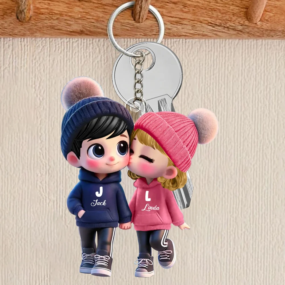 Personalized Acrylic Car Hanger - Cute Couple Kissing Moment - Custom Name Gift for Boyfriend & Girlfriend - Image 9
