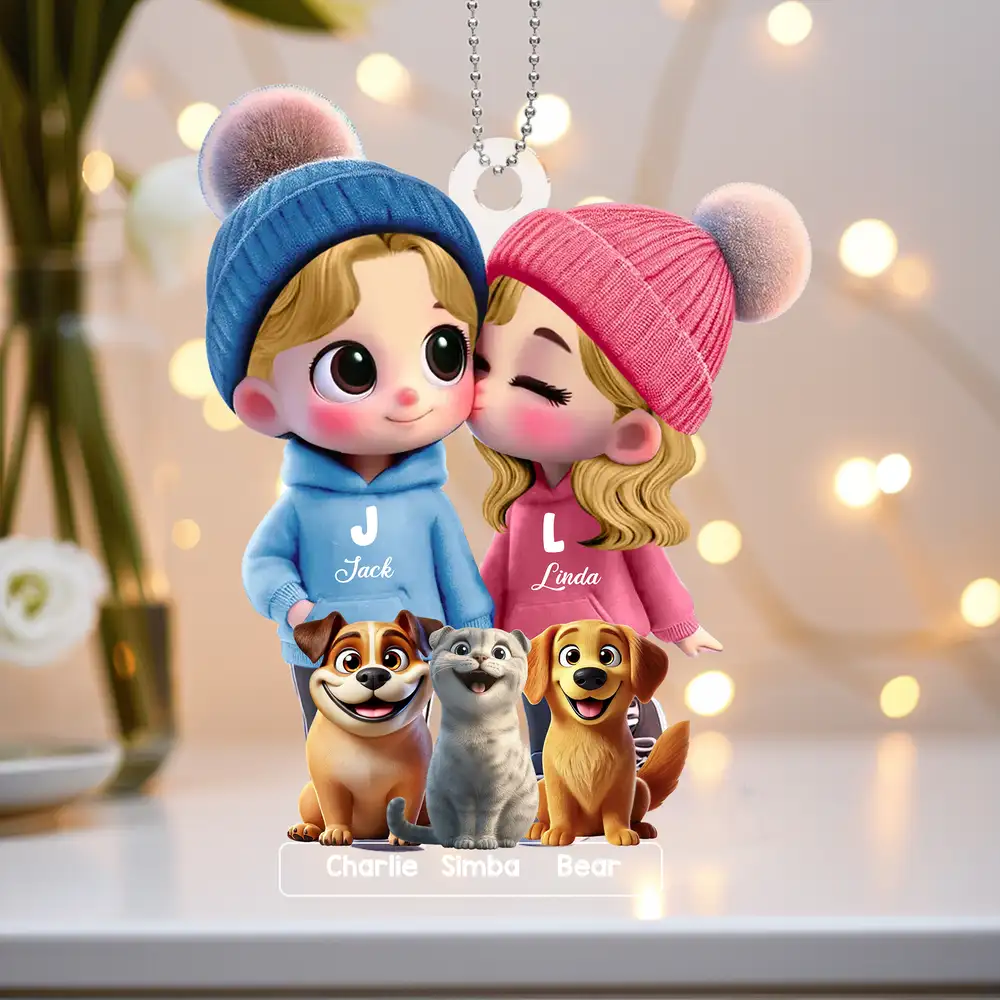 Cute Couple Car Hanger – Perfect Anniversary or Valentine's Day Gift with Personalized Names and Animal Designs - Image 2