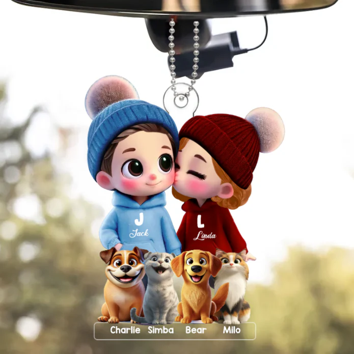 Cute Couple Car Hanger – Perfect Anniversary or Valentine's Day Gift with Personalized Names and Animal Designs - Image 7