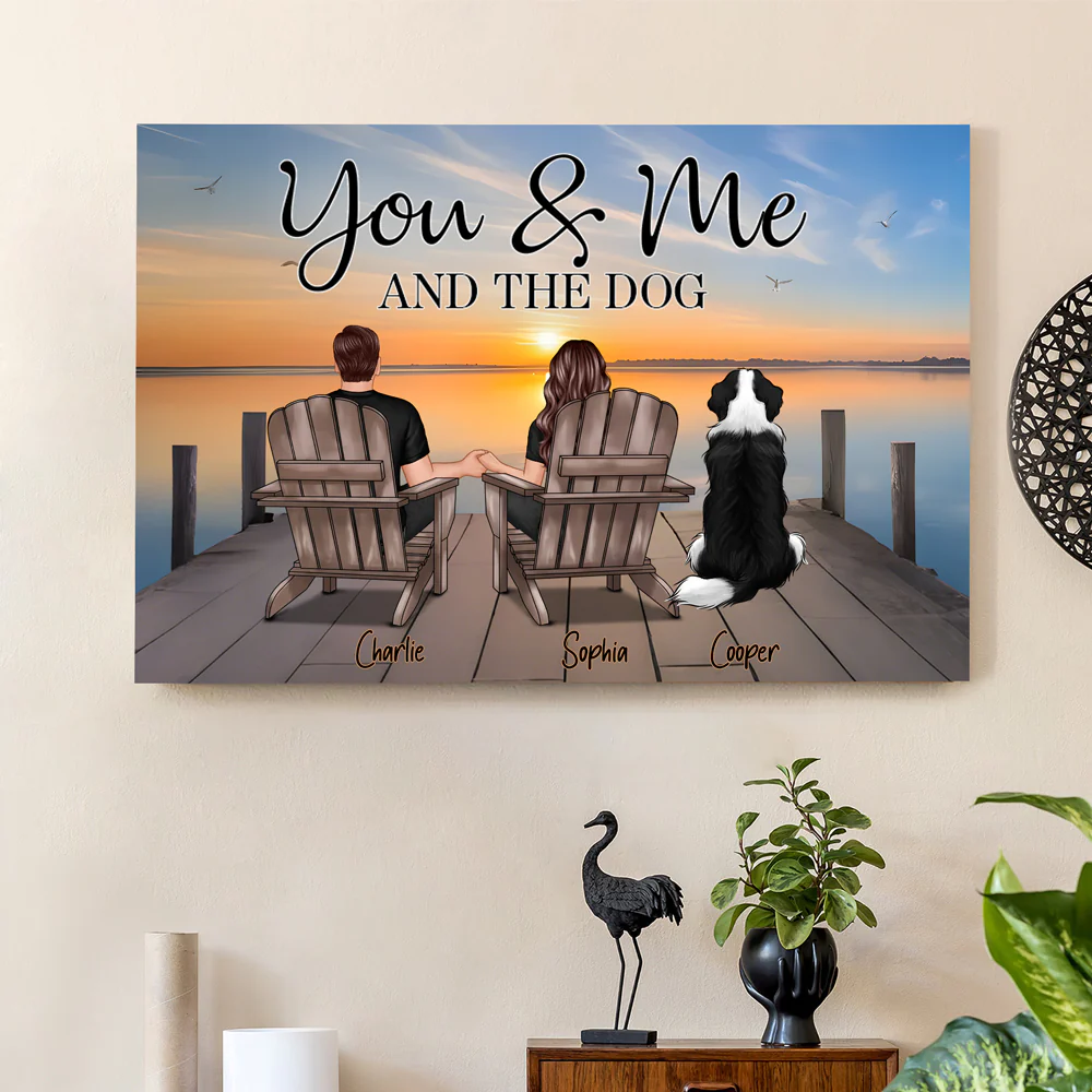 Couple with Pets on the Beach, Poster, Canvas, Keychain, Plaque, and Ornament, Perfect Gift for Her and Dog Loves - Image 3
