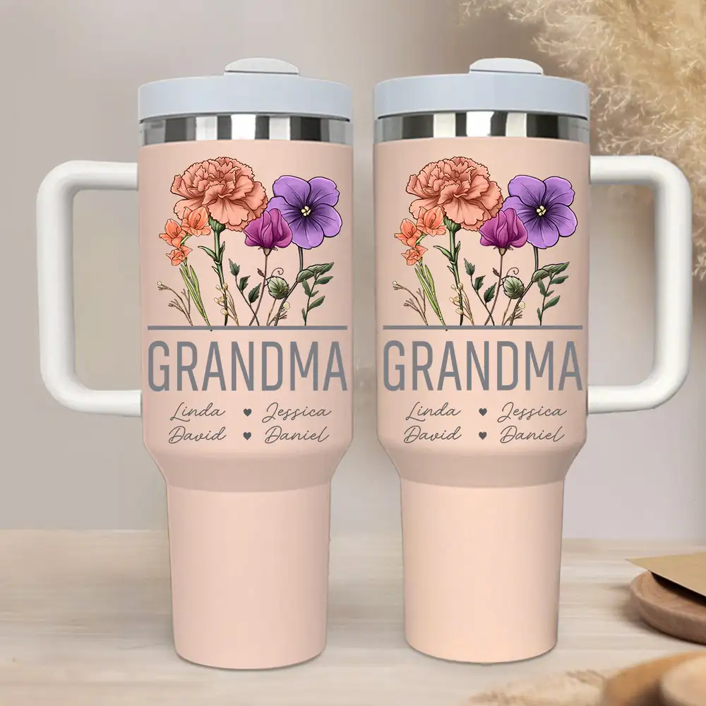 Floral 40oz Tumbler with Handle – Custom Gift for Nana, Perfect for Mother’s Day - Image 3