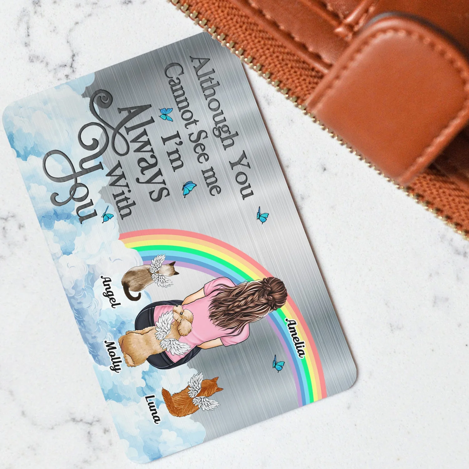 Custom Metal Wallet Card with Rainbow Bridge Design for Pet Sympathy - Image 3
