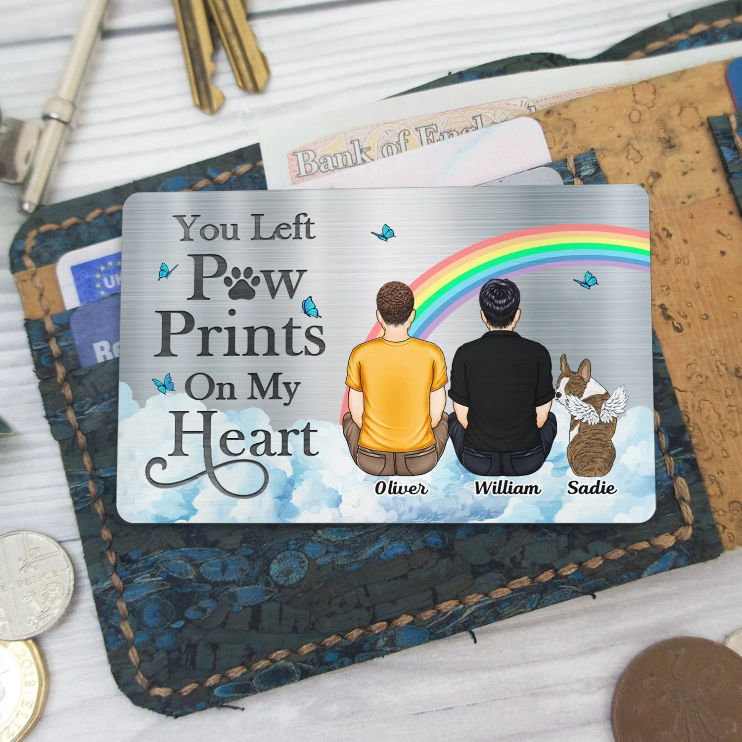 Custom Metal Wallet Card with Rainbow Bridge Design for Pet Sympathy - Image 4