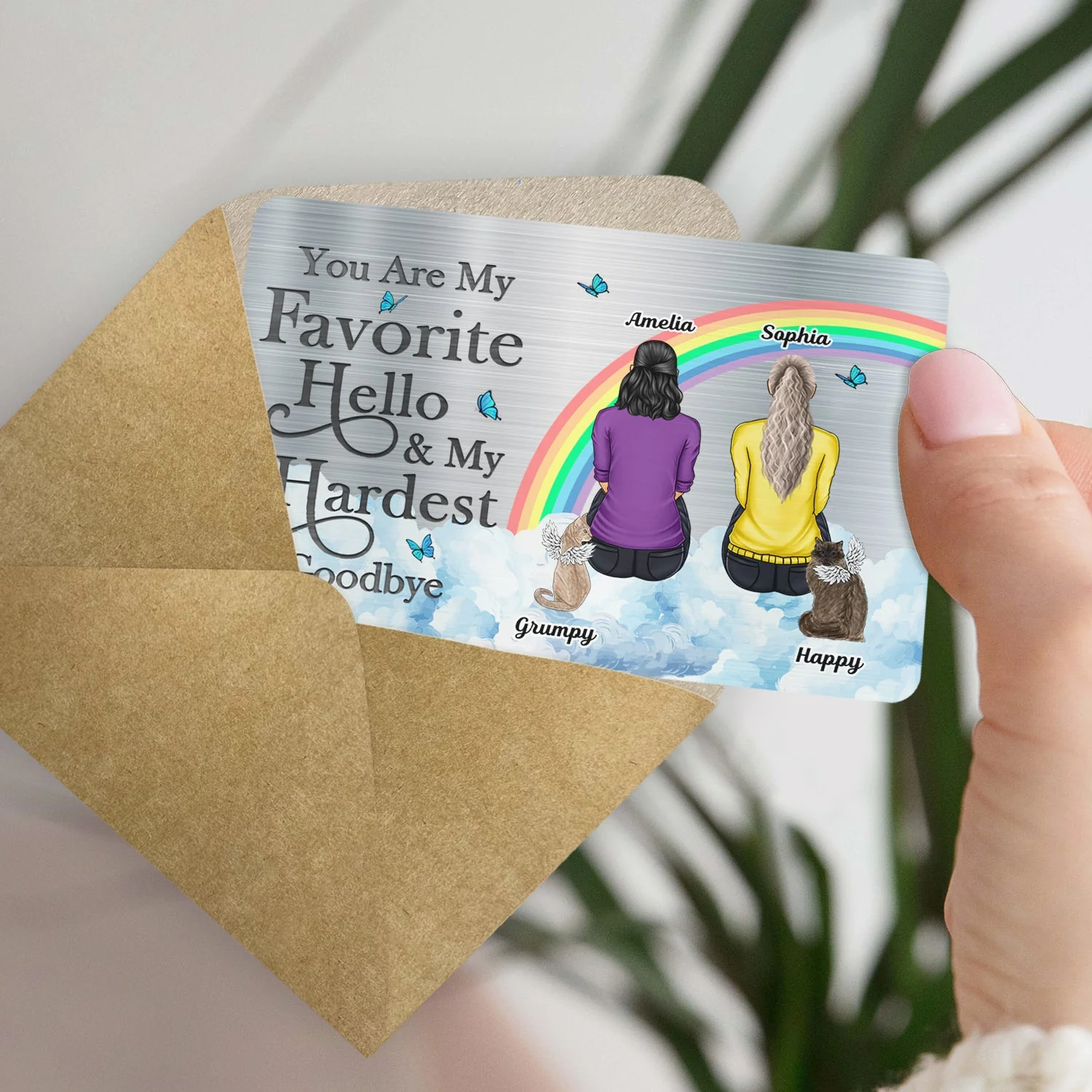 Custom Metal Wallet Card with Rainbow Bridge Design for Pet Sympathy - Image 5