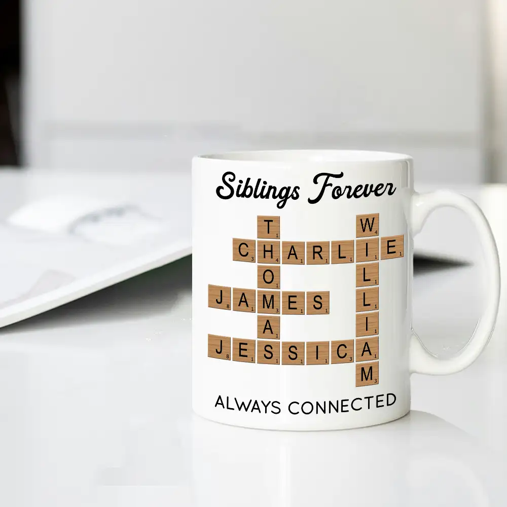 Spell Out the Love! Siblings Forever Crossword Mug – Perfect Gift for Brothers and Sisters on Any Occasion - Image 3