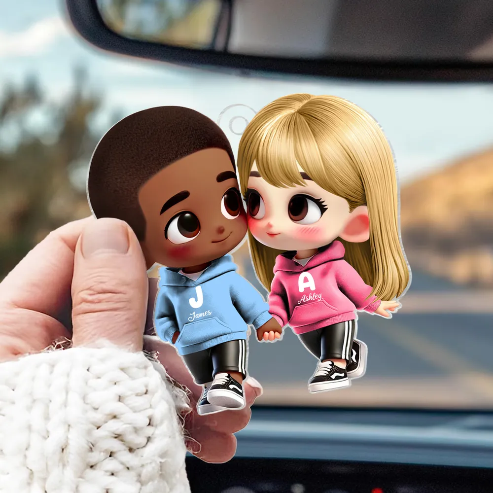Personalized Couple Acrylic Car Hanger – Cute Lovers in Hoodies, Perfect Gift for Anniversary or Valentine’s Day - Image 9