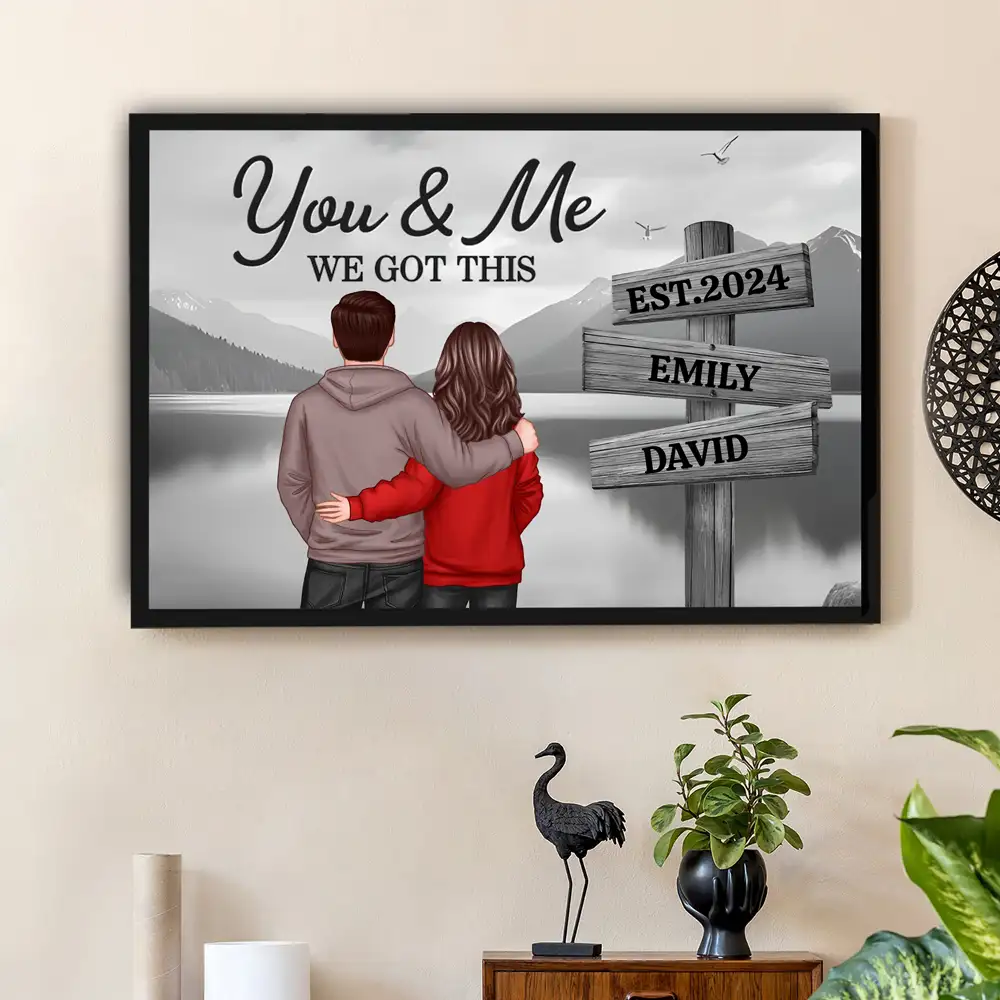 Couple Hugging At Lake Dock – Custom Couple Poster with Your Names – Gift for Lovers - Image 2