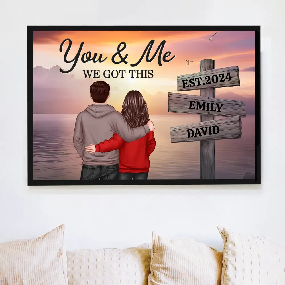 Couple Hugging At Lake Dock – Custom Couple Poster with Your Names – Gift for Lovers - Image 3