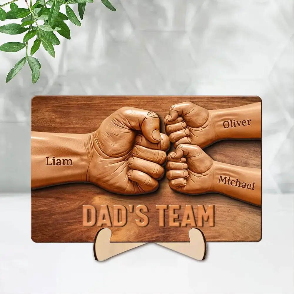 Dad's Team 2-Layer Wooden Plaque with Customizable Names for Father and Kids – Unique Gift for Father's Day - Image 2