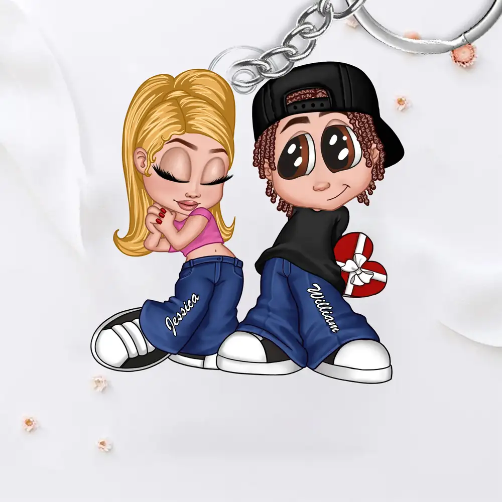 Personalized Y2K Cartoon Lovers Acrylic Keychain, Unique Anniversary Gift for Couples