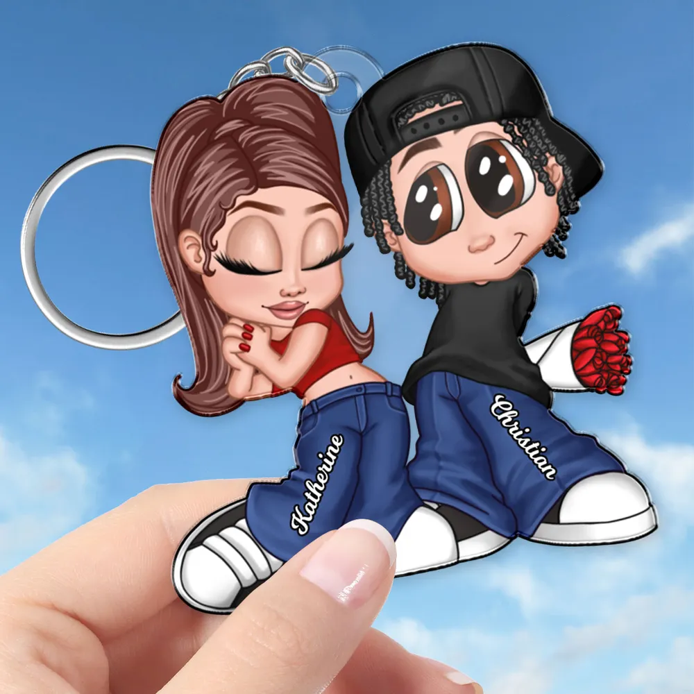 Personalized Y2K Cartoon Lovers Acrylic Keychain, Unique Anniversary Gift for Couples - Image 2