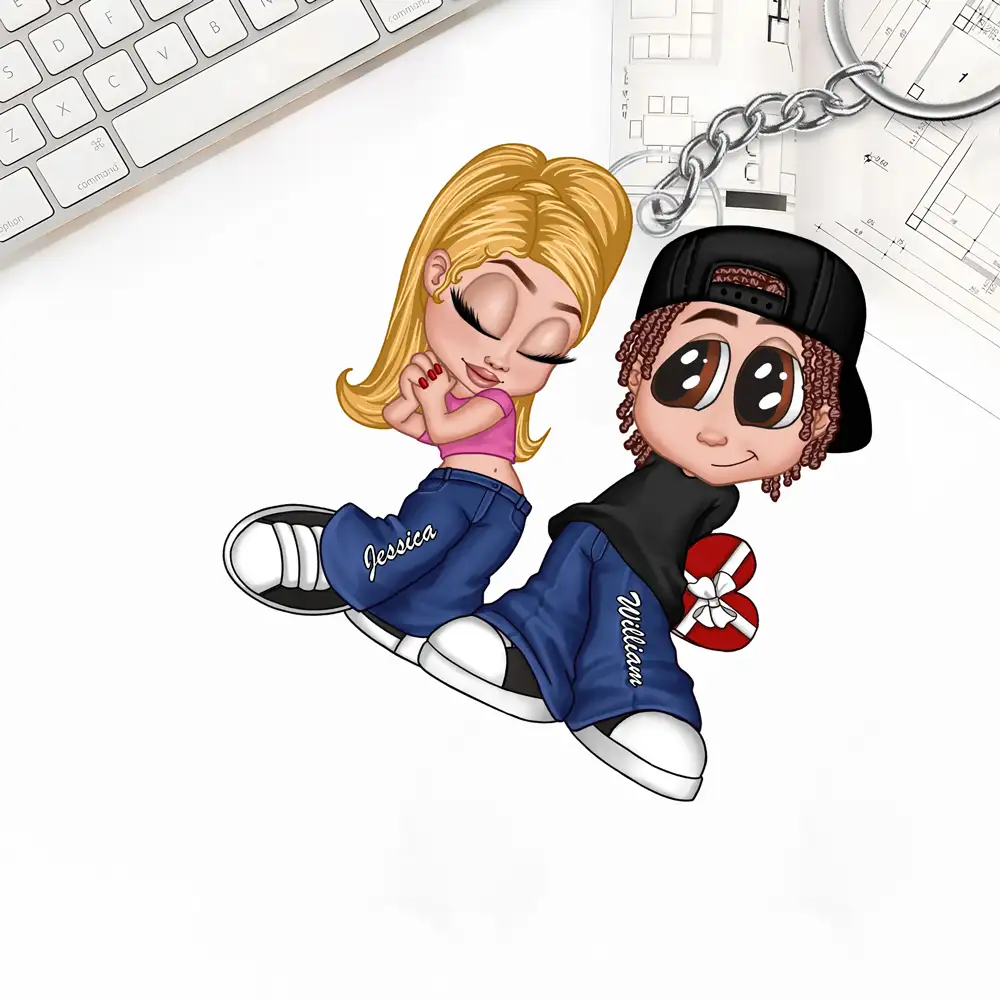 Personalized Y2K Cartoon Lovers Acrylic Keychain, Unique Anniversary Gift for Couples - Image 3