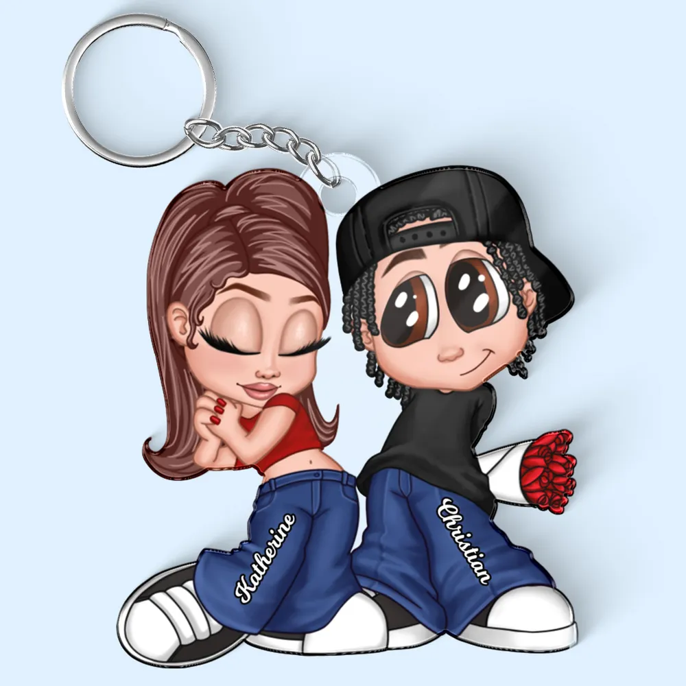 Personalized Y2K Cartoon Lovers Acrylic Keychain, Unique Anniversary Gift for Couples - Image 4