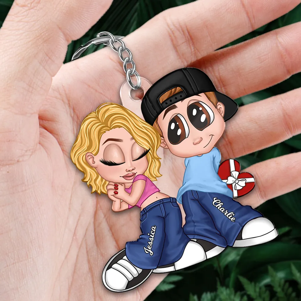 Personalized Y2K Cartoon Lovers Acrylic Keychain, Unique Anniversary Gift for Couples - Image 6
