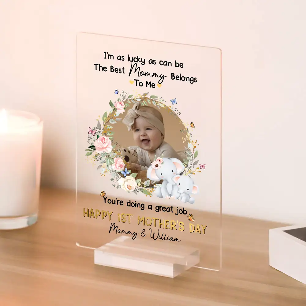 Personalized Baby Plaque with Sweet Floral Elephants Design - Image 2