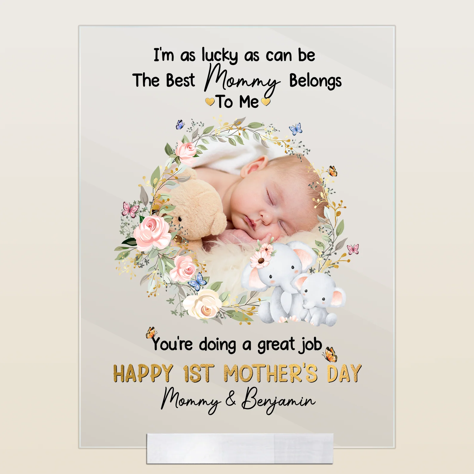 Personalized Baby Plaque with Sweet Floral Elephants Design - Image 8