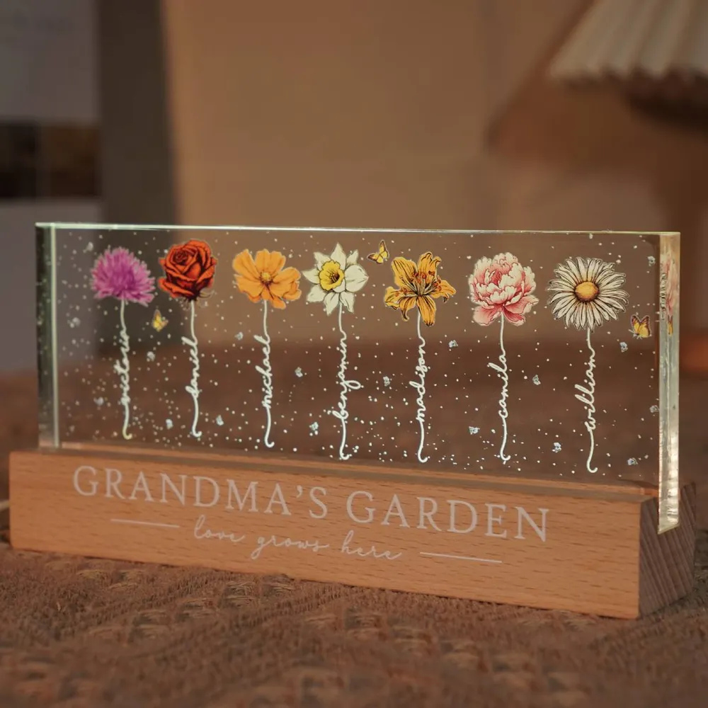 Personalized LED Plaque with Grandkids' Names & Birth Month Flowers - Image 11