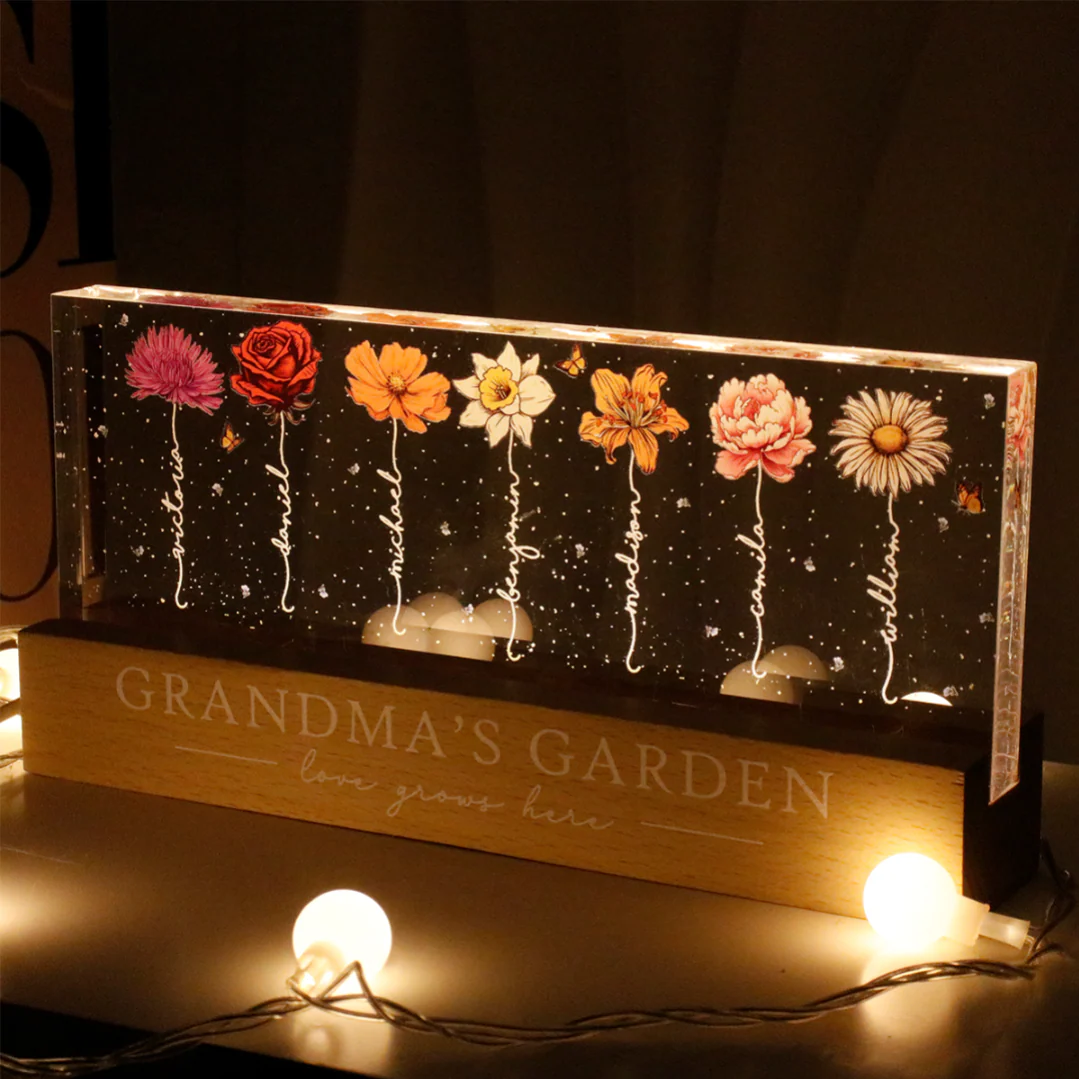 Personalized LED Plaque with Grandkids' Names & Birth Month Flowers - Image 13