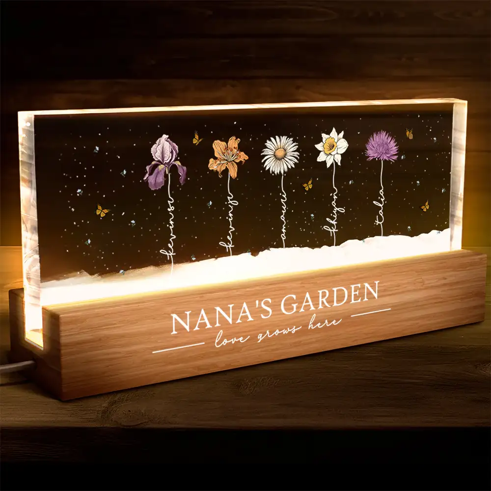 Personalized LED Plaque with Grandkids' Names & Birth Month Flowers - Image 2
