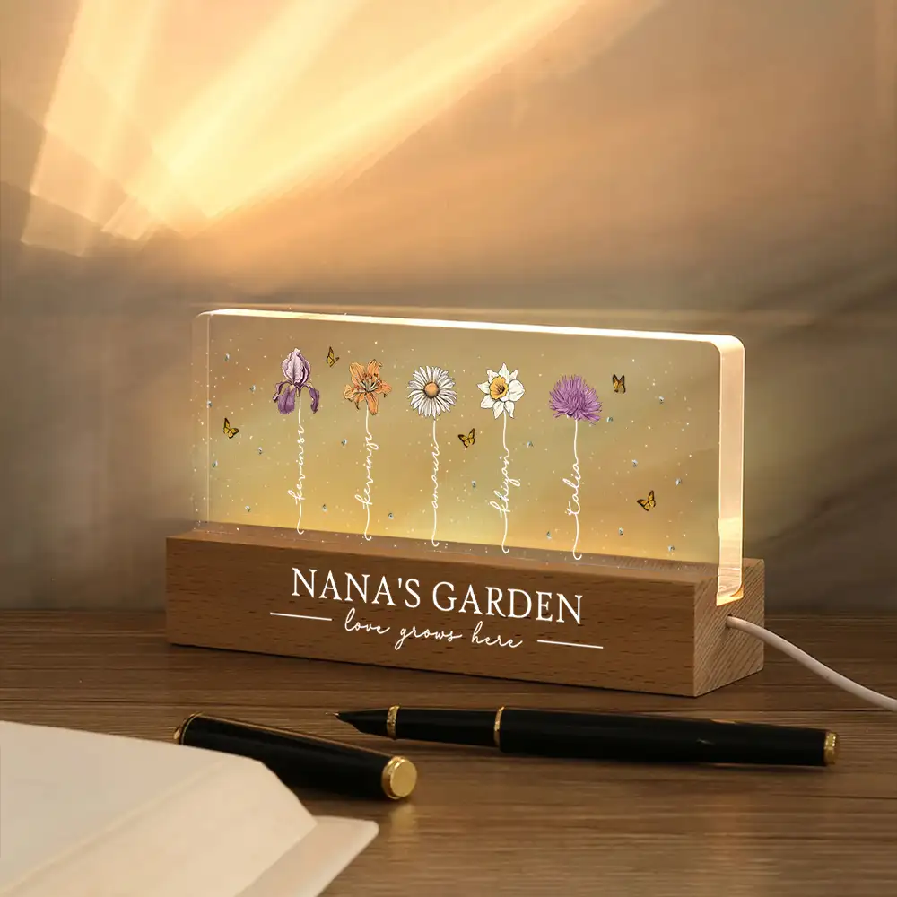 Personalized LED Plaque with Grandkids' Names & Birth Month Flowers - Image 3